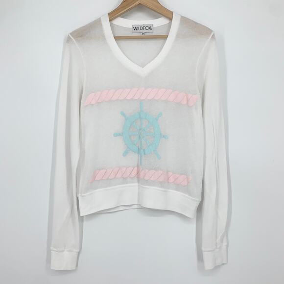 Wildfox Bubblegum Sailor Nautical Pullover Graphic Print Sweatshirt V-neck Top - Picture 4 of 11